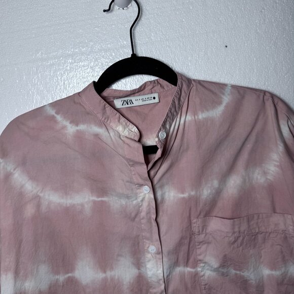 Zara Womens Sz Small Pink Tie Dye Raw Hem Oversized Button Front Long Sleeve Top - Picture 4 of 10
